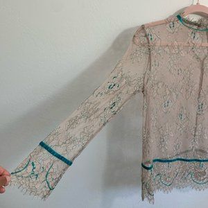 French Lace Translucent Mesh Blouse